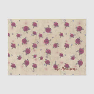 Papel De Seda Padrão de rosas de vinho Red Brown Vintage Nome da