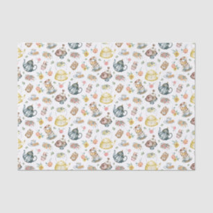 Papel De Seda Padrão de Rosas e chá da tarde da Vintage em branc