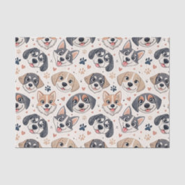 Papel De Seda Padrão de Rosto de Cachorrinho Fofo Design para Cr