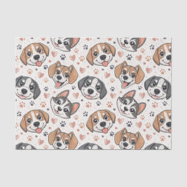 Papel De Seda Padrão de Rosto de Cachorrinho Fofo Design para Cr