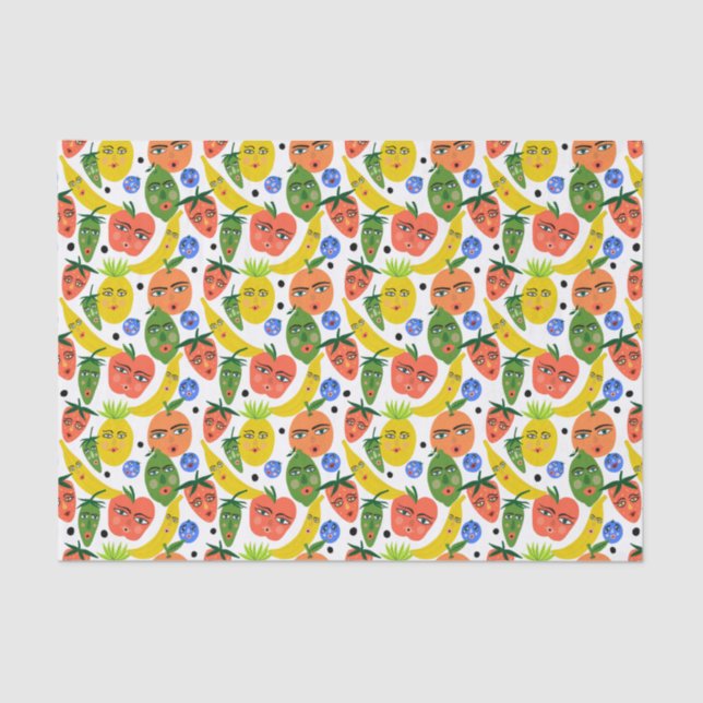 Papel De Seda Padrão De Salada De Fruta Engraçado Whimsical (Frente )