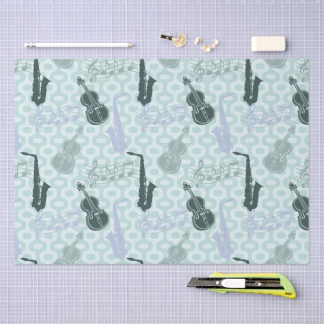 Papel De Seda Padrão de Sax e Violinos (Arte )