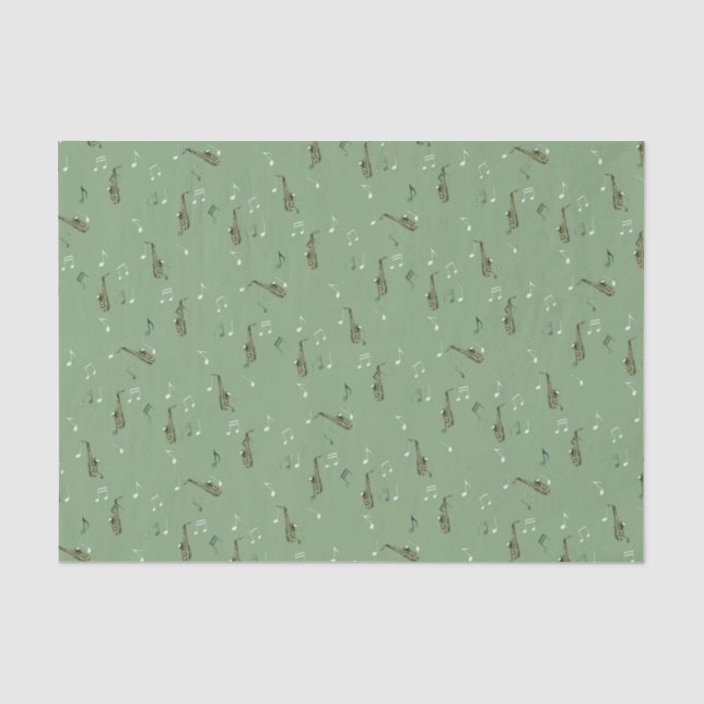 Papel De Seda Padrão de Saxofone Alto em Verde (Frente )