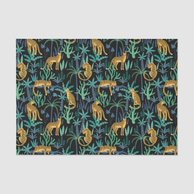 Papel De Seda Padrão de selva de leopardo com fundo preto (Frente )