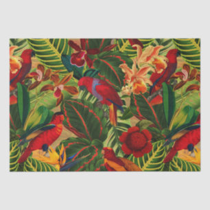 Papel De Seda Padrão de Selva de Papagaios Tropicais Antigos