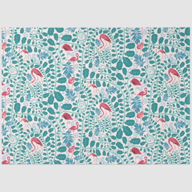 Papel De Seda Padrão de Selva Flamingo Lush *Respiração Suave* (Frente )