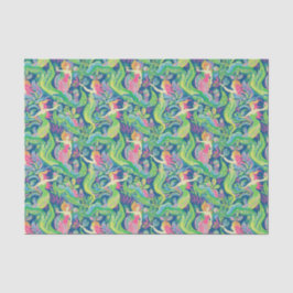 Papel De Seda Padrão de Sereias Tropicais de Preppy Palm Beach