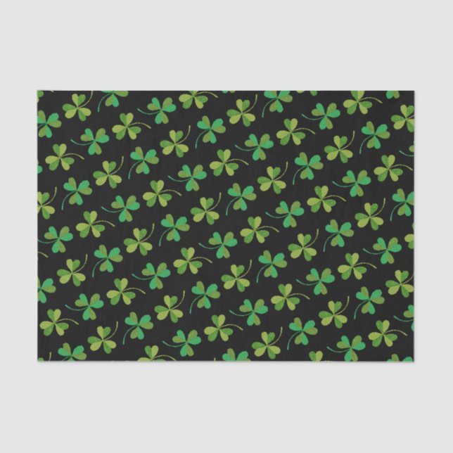 Papel De Seda Padrão de Shamrock Escuro e Bonito, Verde e Preto (Frente )