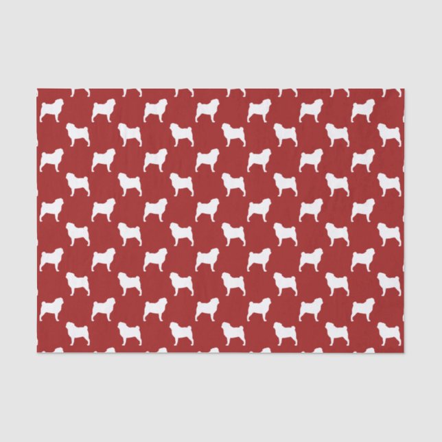 Papel De Seda Padrão de Silhuetas de Pug Vermelho (Frente )