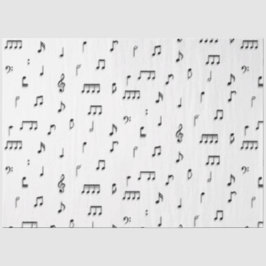 Papel De Seda Padrão de Símbolo de Notas Musicais Pretas e Branc