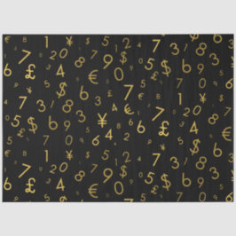 Papel De Seda Padrão de Símbolos de Moeda dos Números de Luxo Do