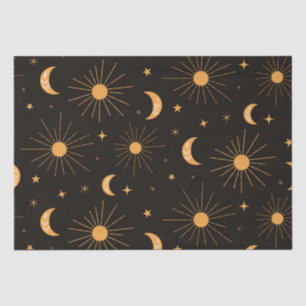 Papel De Seda Padrão de sol e lua laranja Boho