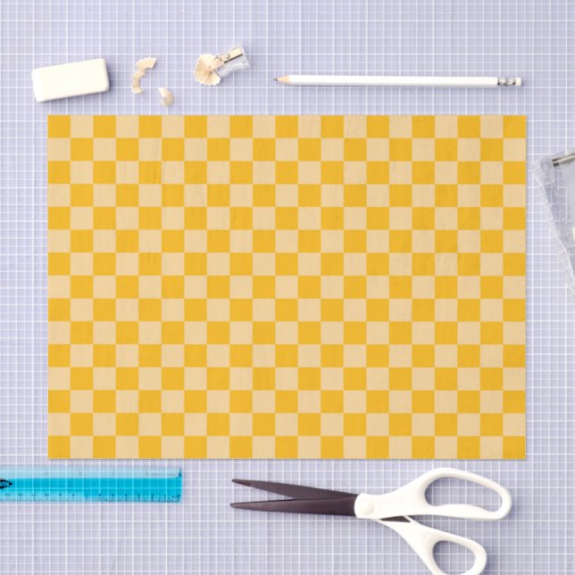 Papel De Seda Padrão de tabuleiro xadrez com creme cítrico (Arte )