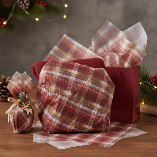 Papel De Seda Padrão de Tartã de Natal Dourado Vermelho #7 ID100