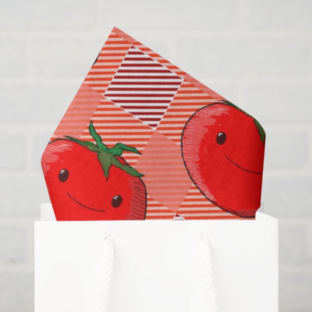 Papel De Seda Padrão de Tartan de Tomato Vermelho e Xadrez Rosa (Sacola de presentes)