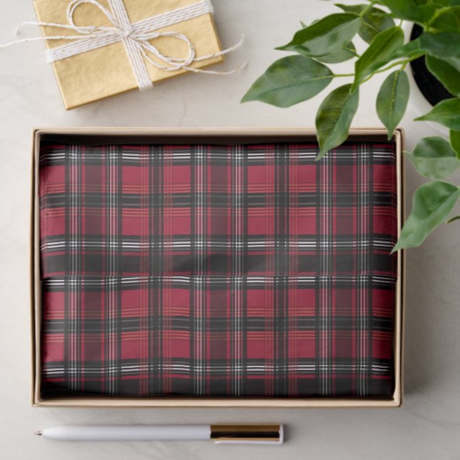 Papel De Seda Padrão De Tartan Xadrez Vermelho E Preto (Presente)