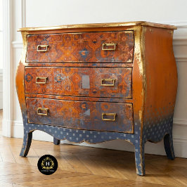 Papel De Seda Padrão de Têxtil Vintage Rústico Laranja e Azul