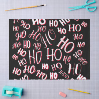 Papel De Seda Padrão de texto de Natal HO HO HO branco preto ver