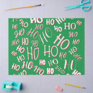 Papel De Seda Padrão de texto de Natal HO HO HO branco verde ver