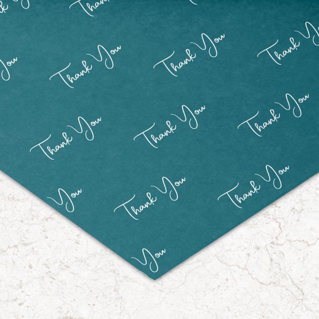 Papel De Seda Padrão de Texto Personalizado Obrigado Teal (Criador carregado)