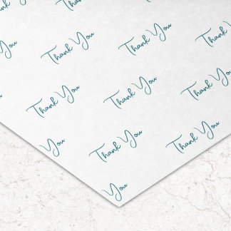 Papel De Seda Padrão de Texto Teal Personalizado Obrigado