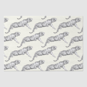 Papel De Seda Padrão de Tigre Branco Preto da Vintage Moderna