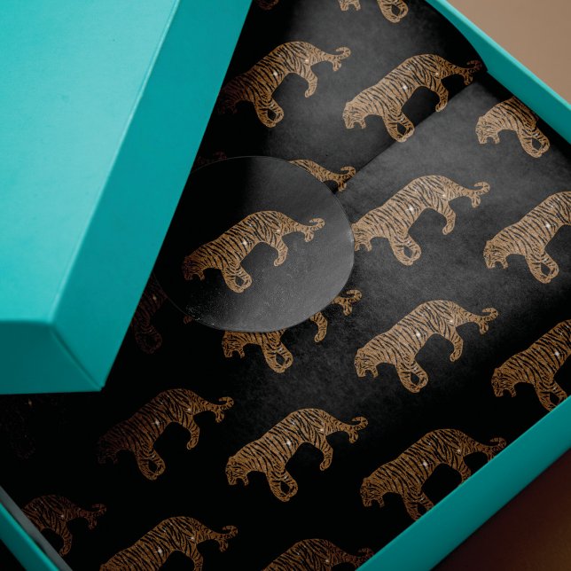 Papel De Seda Padrão de Tigre Dourado Glitter Negro Fashionista (Criador carregado)