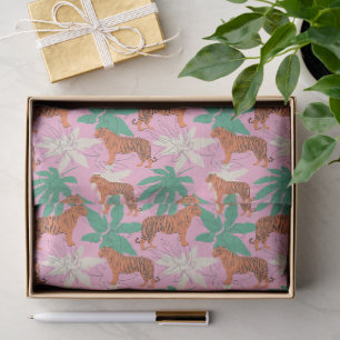 Papel De Seda Padrão de Tigre Fofo Vibrante Rosa e Laranja Jungl