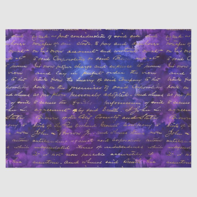 Papel De Seda Padrão de tinta roxa aquarela com escrita dourada (Frente )