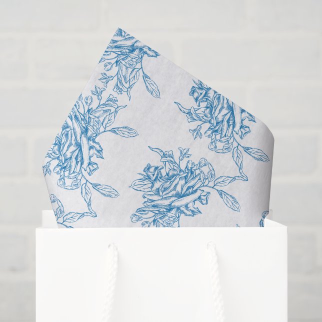Papel De Seda Padrão de Toile Francês Azul (Sacola de presentes)