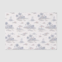 Padrão de Toile Francês Tropical Costeiro Azul