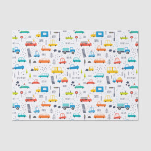 Papel De Seda Padrão de Tráfego Colorido de Carros