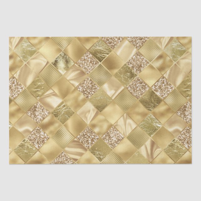 Papel De Seda Padrão de Treliça de Diamante com Brilho Dourado E (Frente )