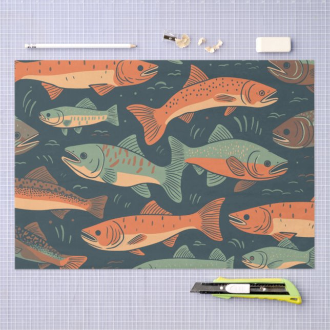 Papel De Seda Padrão de Trout (Arte )