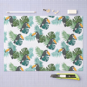 Papel De Seda Padrão de Tucano Tropical e Folhas de Palmeira