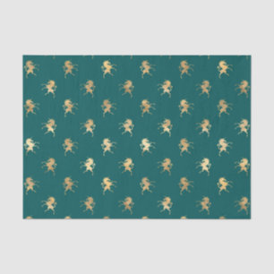 Papel De Seda Padrão de Unicórnio de Folha de Teal e Ouro