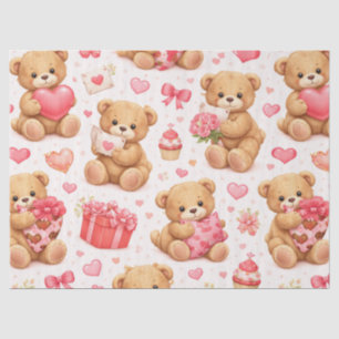 Papel De Seda Padrão de urso de pelúcia em aquarela para o Dia d