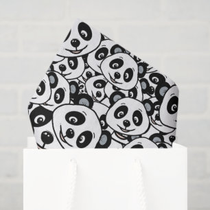 Papel De Seda Padrão de Urso Panda Fofo Preto e Branco Moderno