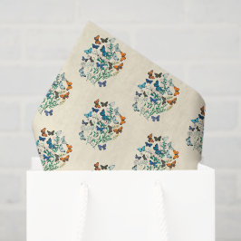 Papel De Seda Padrão de vegetação e borboletas