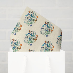 Papel De Seda Padrão de vegetação e borboletas
