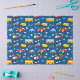 Papel De Seda Padrão de Veículos de Desenho Animado Fofo