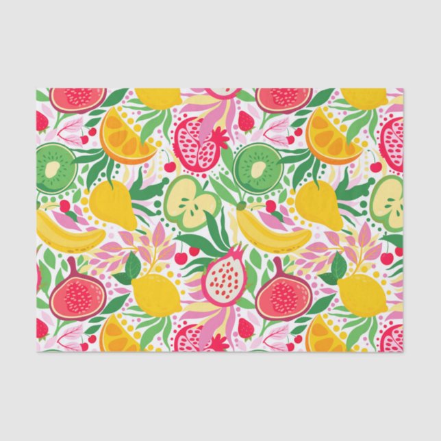 Papel De Seda Padrão de Verão de Fruta tropical (Frente )