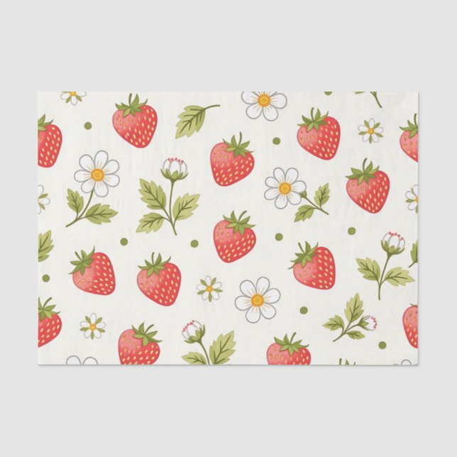 Papel De Seda Padrão de Verão Flor de Morango (Frente )