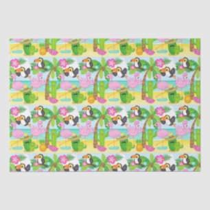 Papel De Seda Padrão de verão tropical de tucano e flamingo