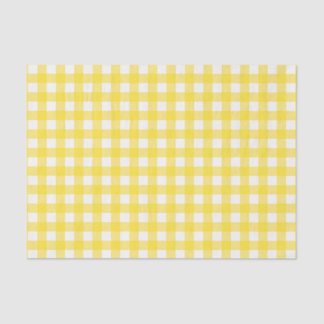 Papel De Seda Padrão de Verificação de Gingham Amarelo Sunny (Frente )
