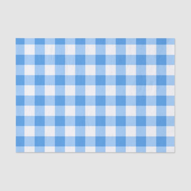 Papel De Seda Padrão De Verificação De Gingham Azul E Branco (Frente )
