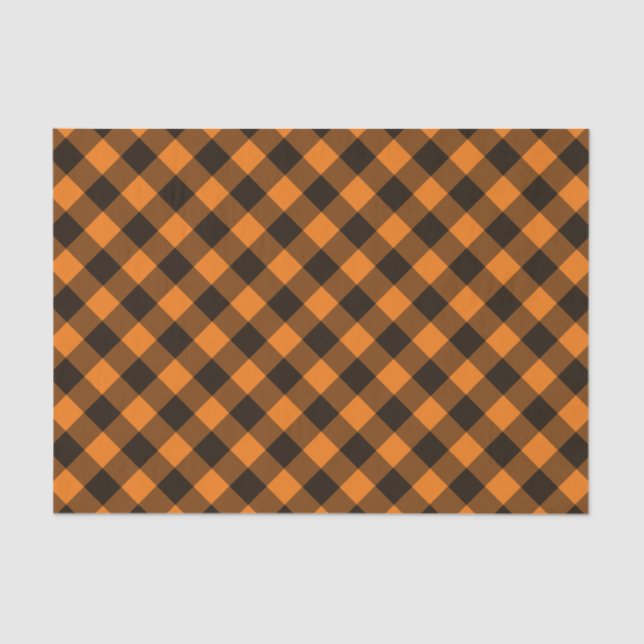 Papel De Seda Padrão de Verificação de Gingham de Laranja Negro  (Frente )