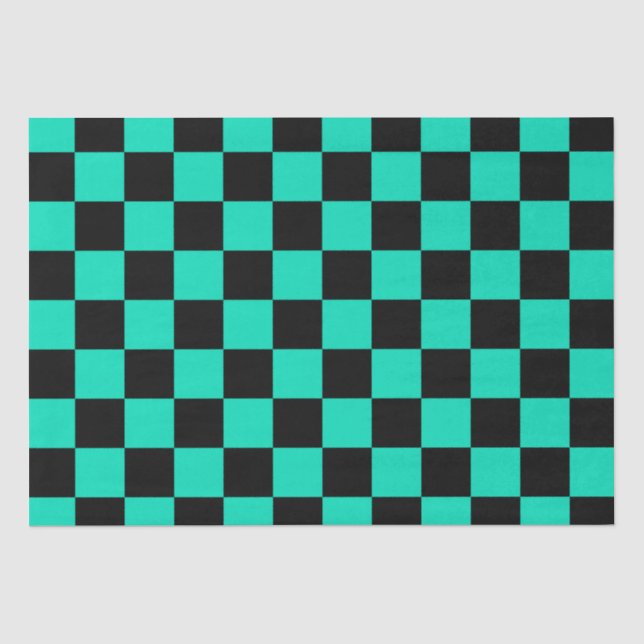 Papel De Seda Padrão de Verificação Preto Verde (Frente )