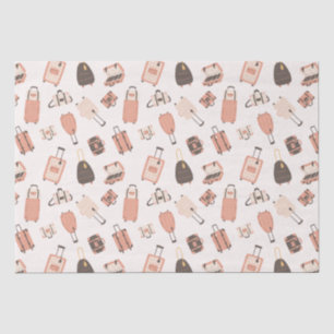 Papel De Seda Padrão de Viagem de mala de bagagem rosa e castanh