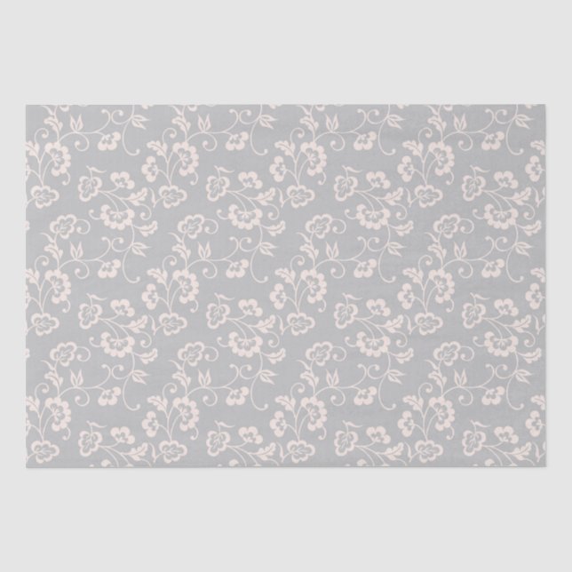 Papel De Seda Padrão de videira floral rosa em cinza (Frente )